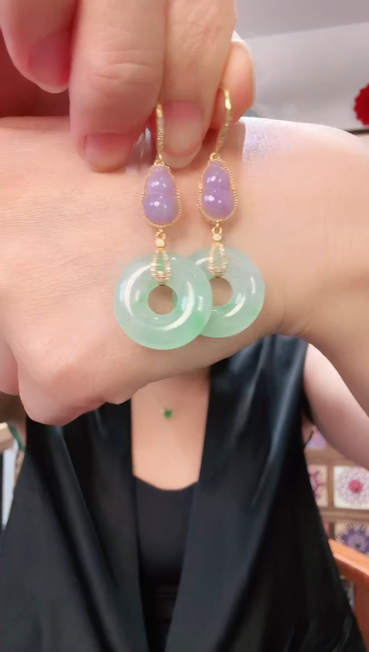 【闪购商品】翡翠耳饰18K金镶嵌耳饰