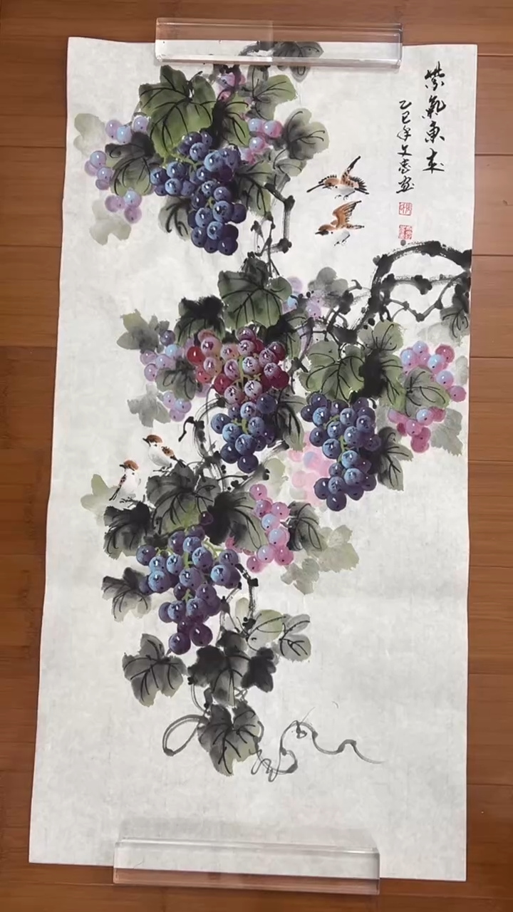 国画【福利，纯手工手绘】张文忠葡萄睡吧98*50厘米