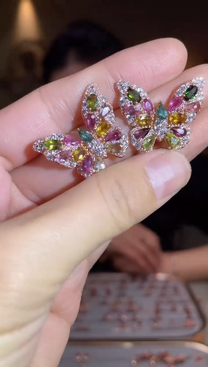 银S925镶嵌耳饰碧玺耳饰