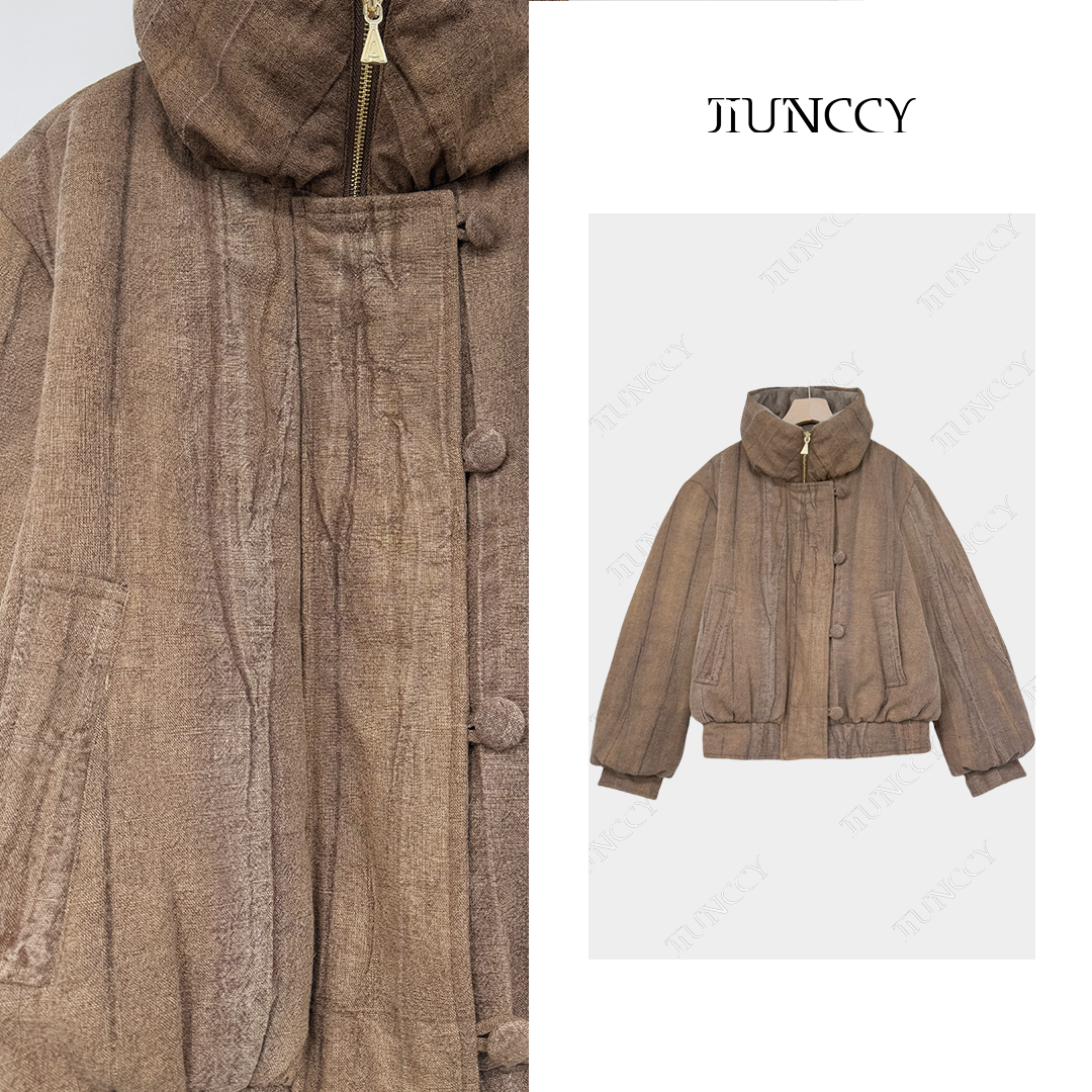JIUNCCY【木染】定制肌理感晕染苎麻棉花苞领90白鹅绒服 42YRF110