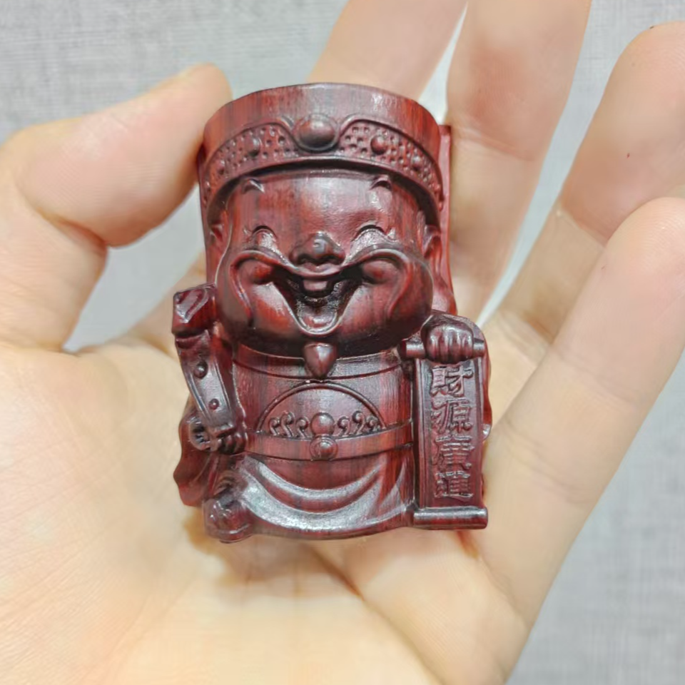 紫檀木雕刻财神财源广进摆件手把件