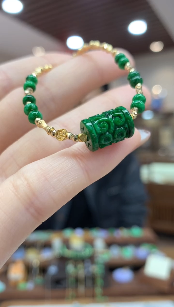 【闪购商品】翡翠手链18K金镶嵌手链