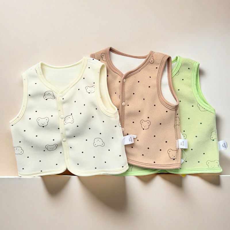 儿童奥利绒0-1岁马甲卡通婴儿保暖双面绒开衫薄绒外披秋冬