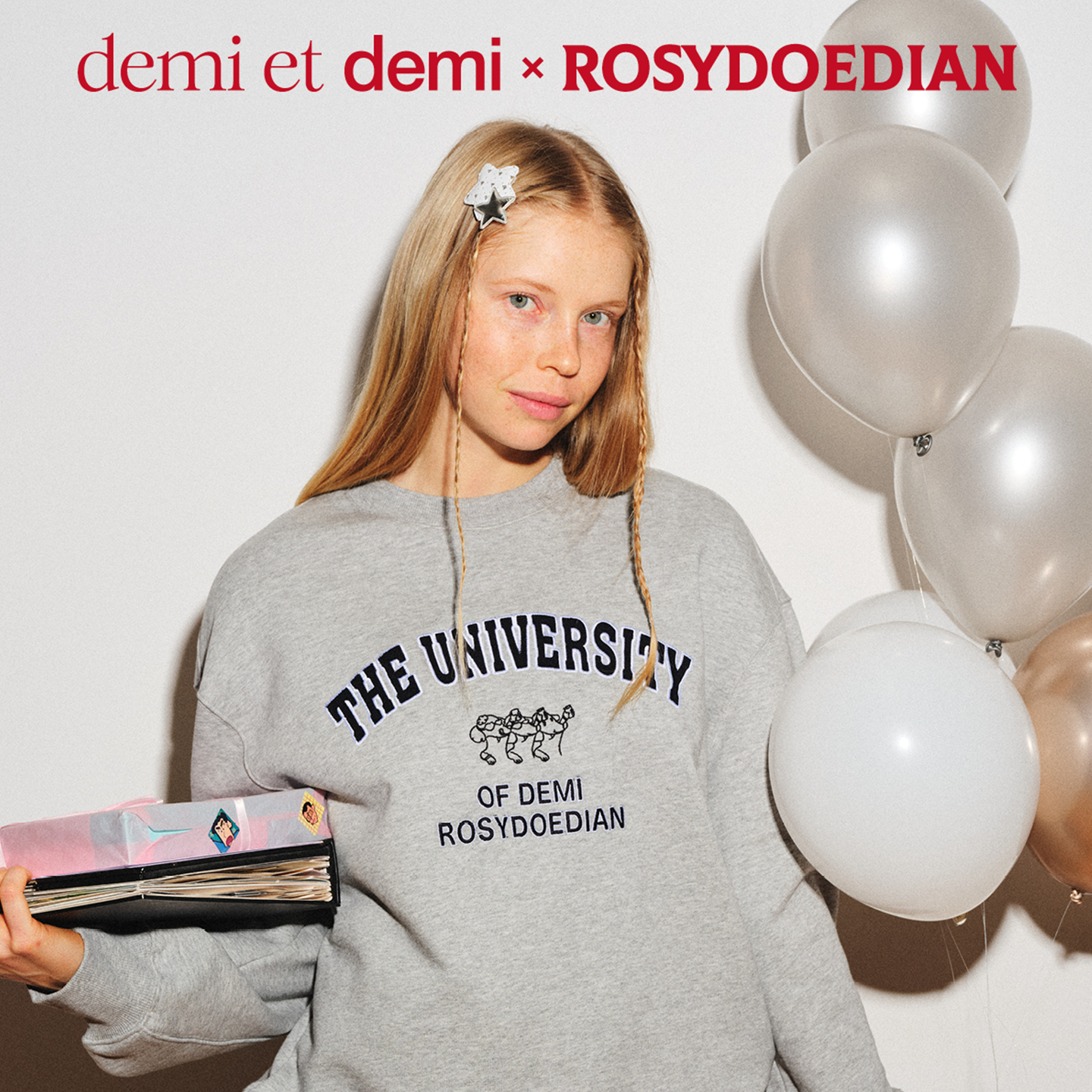 ROSYDOEDIAN✖️demi et demi特殊工艺绣花百搭灰色圆领套头卫衣