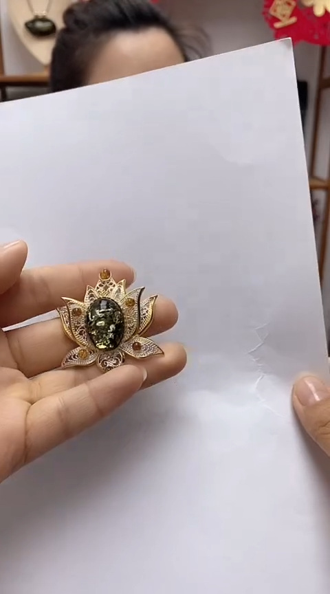 【闪购商品】琥珀裸石银S925镶嵌琥珀吊坠