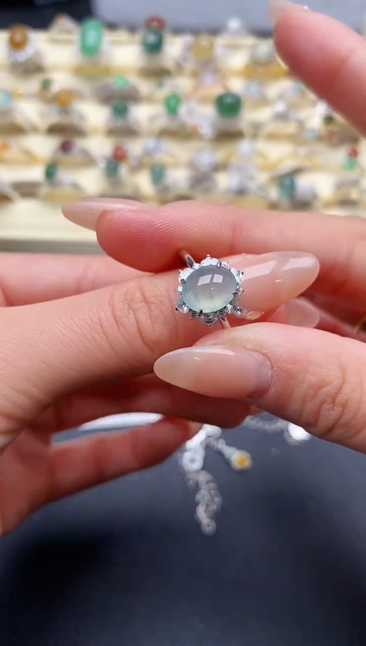 【闪购商品】翡翠戒指银S925镶嵌3333333+4