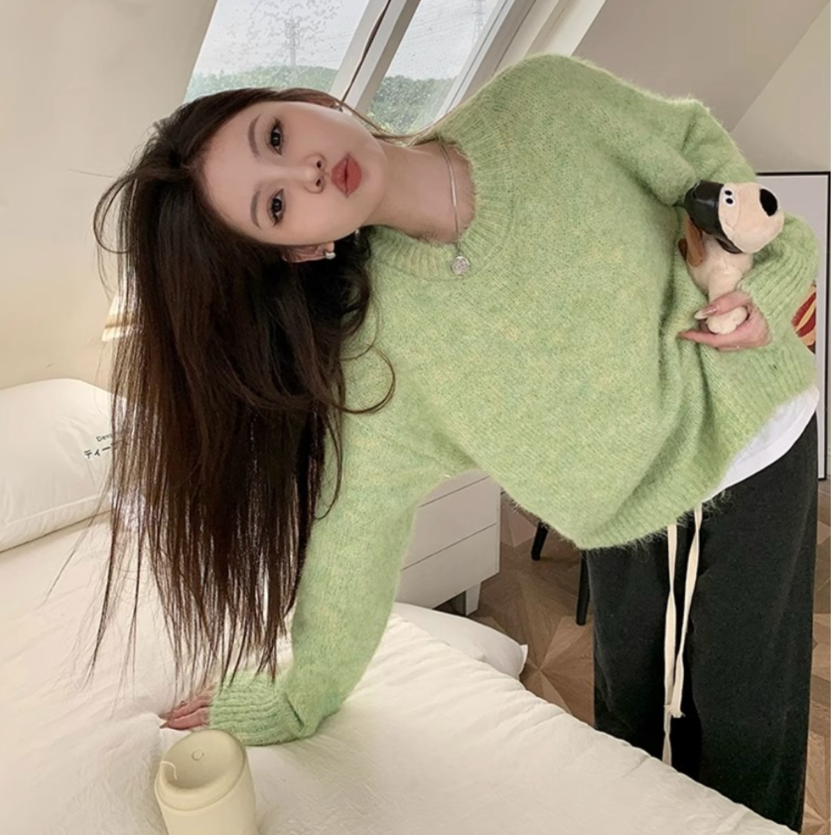 小清新圆领长袖毛衣女秋冬新款小个子减龄宽松软糯针织上衣潮chic