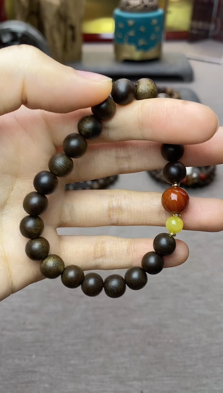 【闪购商品】沉香手串越南顺化玉化紫棋楠08 沉水单圈+配饰