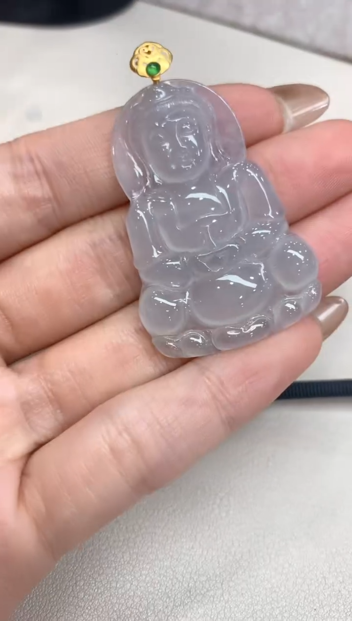 【闪购商品】翡翠吊坠(不含链)18K金镶嵌观音