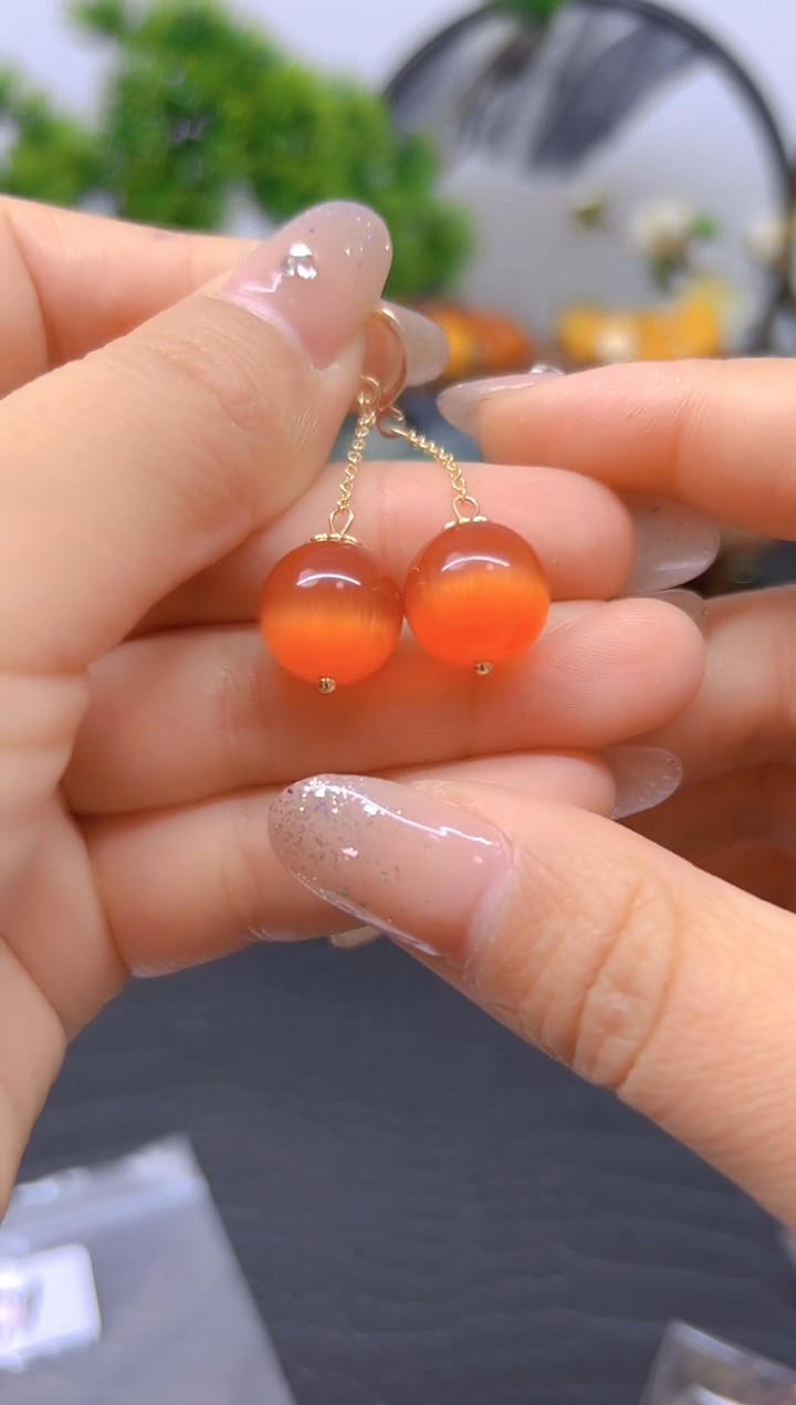 【闪购商品】碧玺猫眼耳饰14K金镶嵌耳饰E696