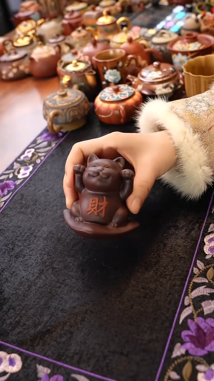 茶壶紫砂紫泥招财猫