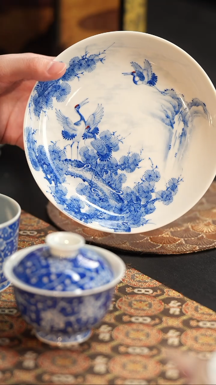 【闪购商品】杯看山柴窑青花仙鹤