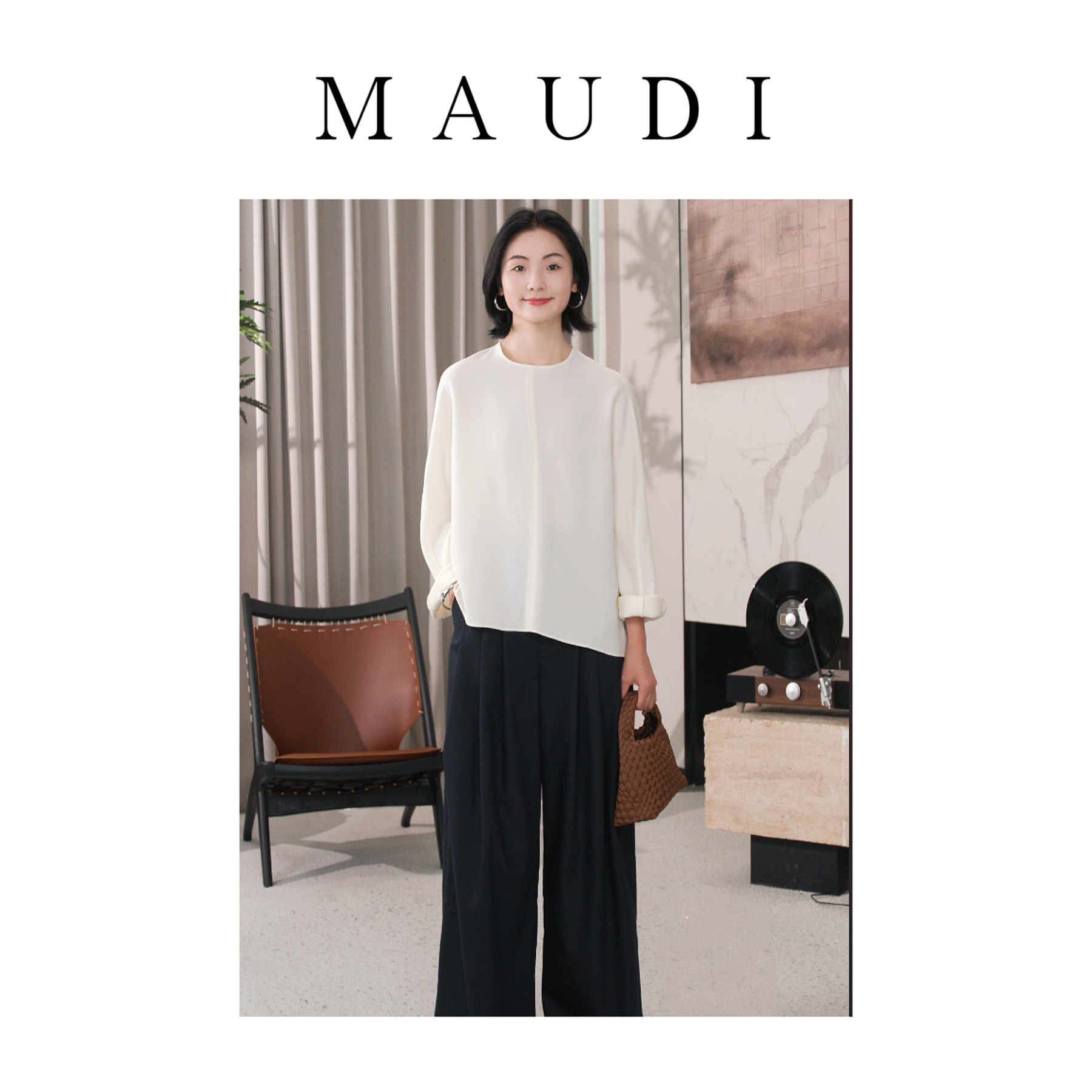 MAUDI 【静奢上衣】春季氛围感休闲气质百搭静奢圆领上衣8061简约