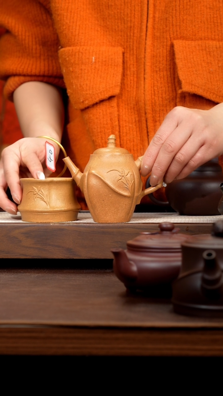 【闪购商品】紫砂茶壶黄降坡紫砂壶杯子一对40号