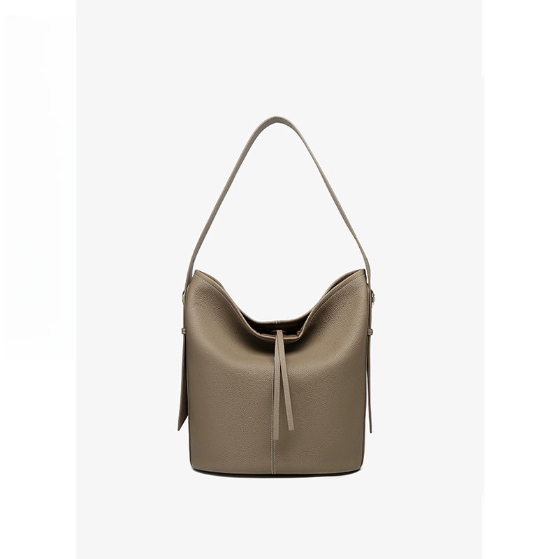 限定真皮挂耳时尚水桶包GLN2451239灰色