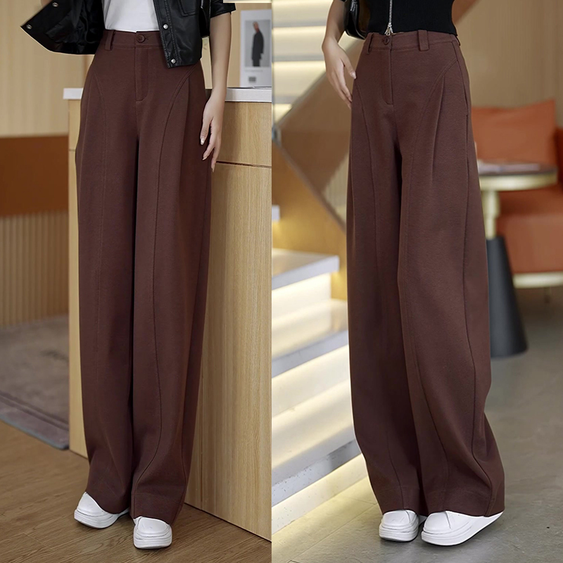 【现货+厚呢子+运费险】高腰百搭时尚休闲阔腿裤秋冬窄版垂感宽松