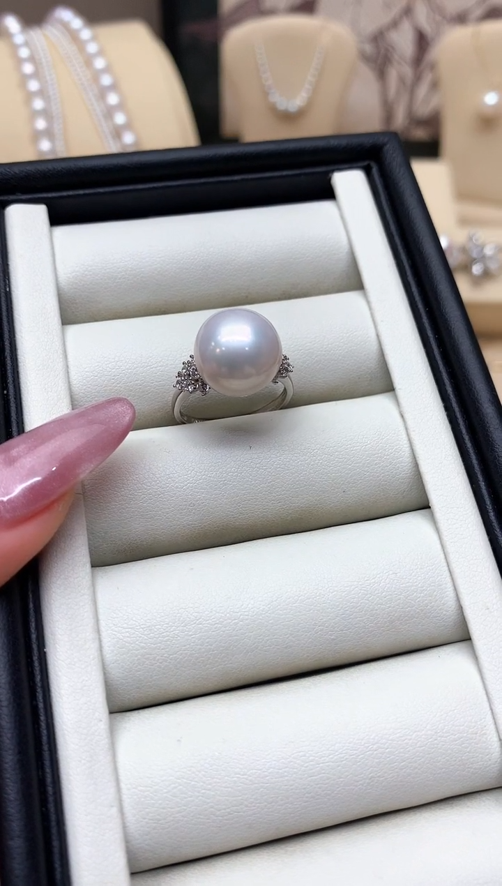 银S925镶嵌戒指淡水珍珠12-13mm