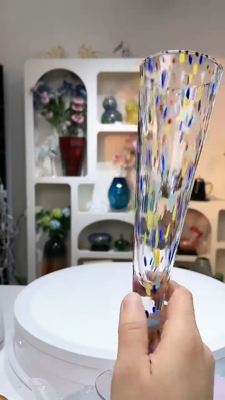 【闪购商品】水晶玻璃2只彩点原色香槟杯不是喷色