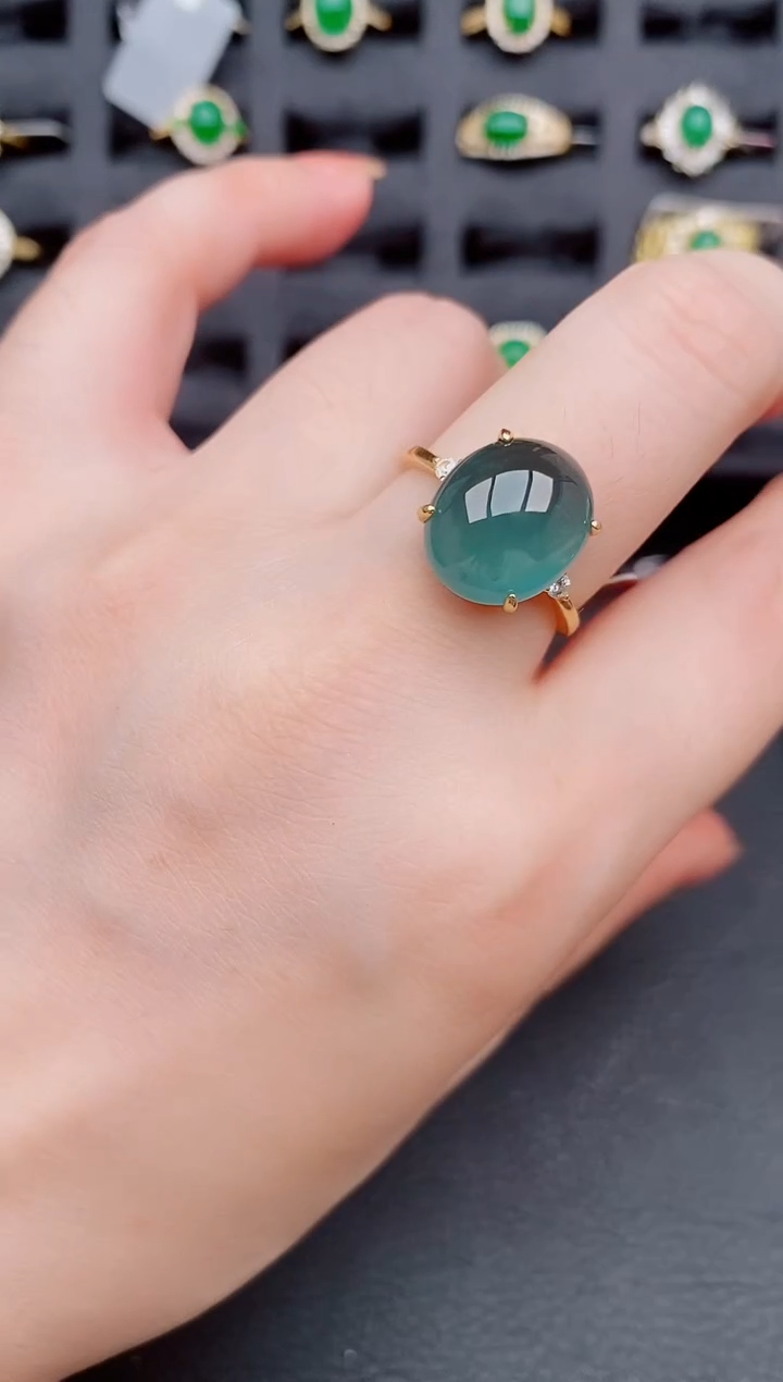 翡翠戒指银S925镶嵌天然a货翡翠128