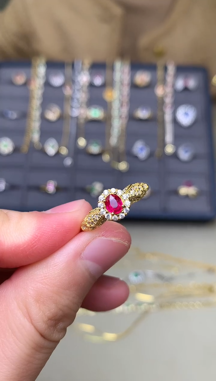 银S925镶嵌戒指红宝石戒指