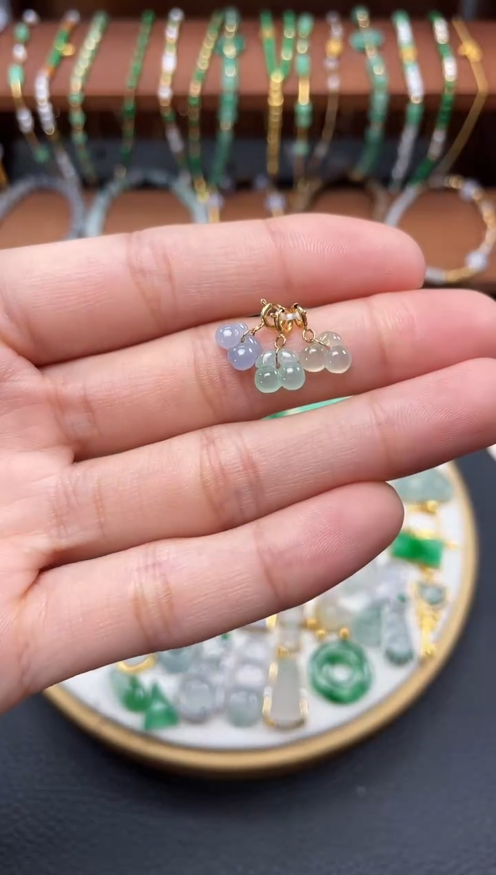 【闪购商品】翡翠吊坠(不含链)18K金镶嵌3个   JK473