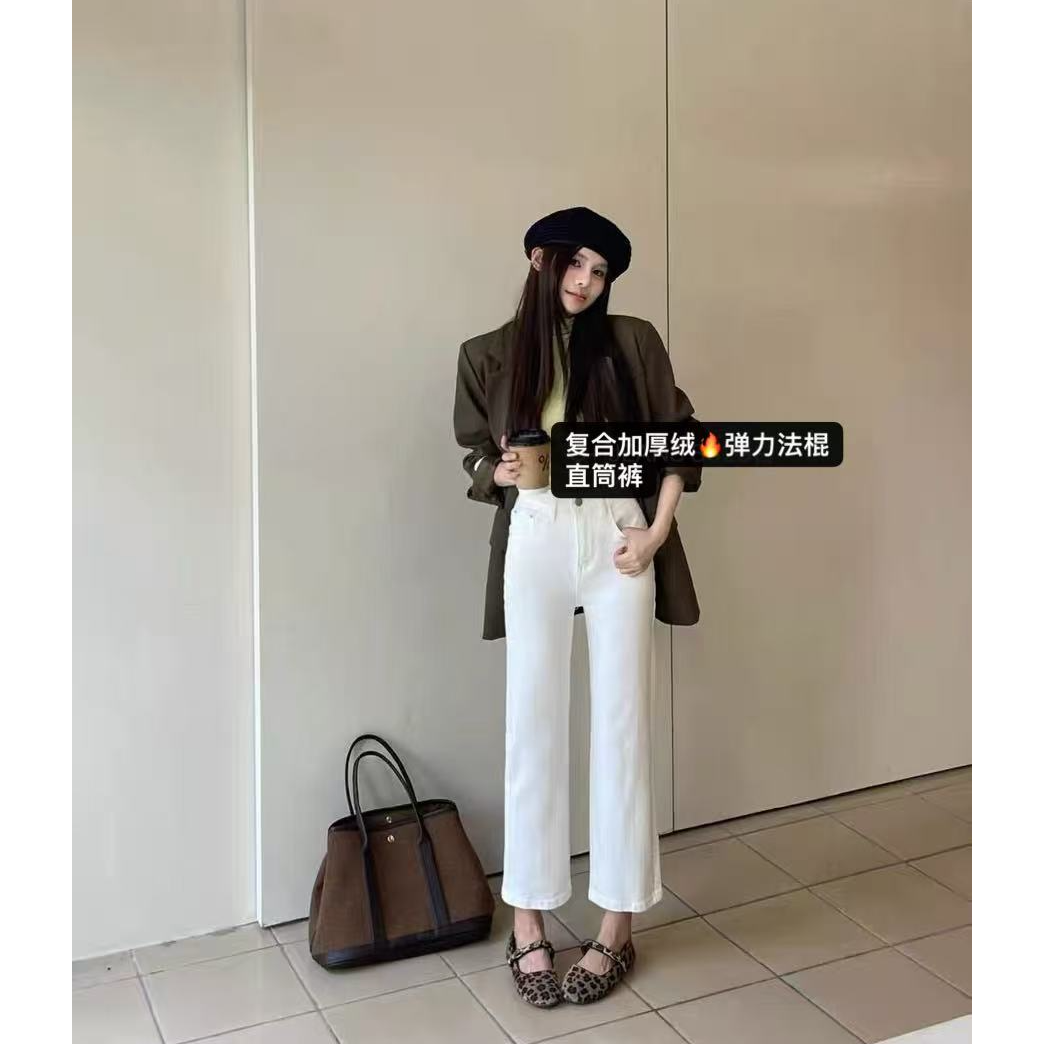 档口福利～复合加厚绒弹力法棍直筒烟管牛仔裤6632