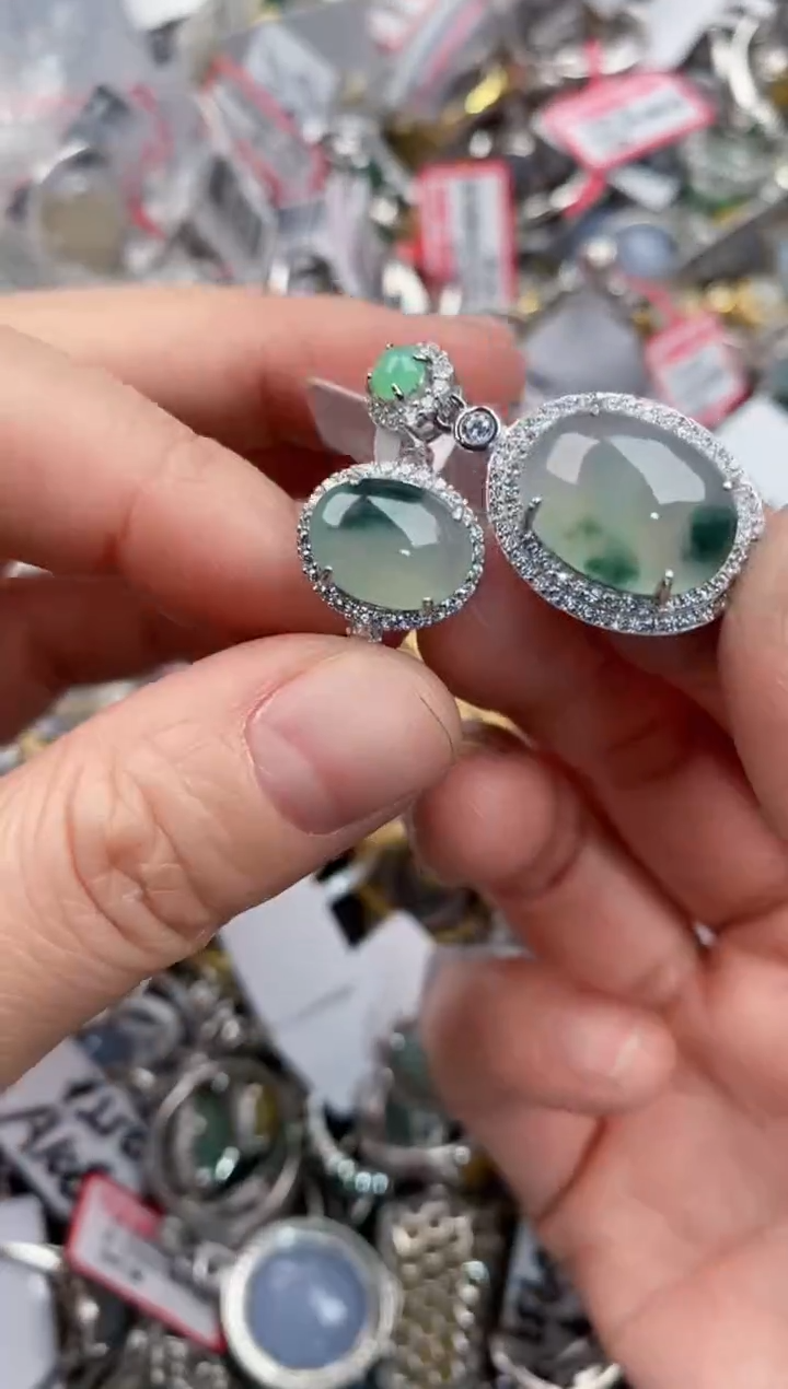 银S925镶嵌戒指翡翠999   9