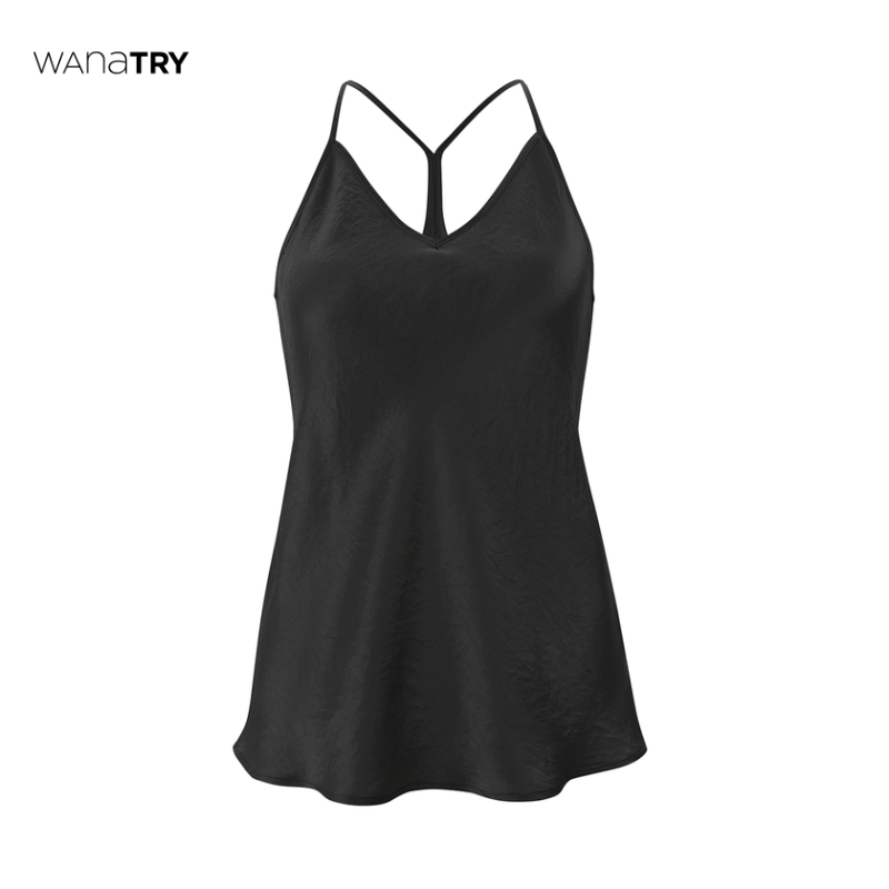 【自播专享】Wana Try黑色简约质感醋酸工字吊带