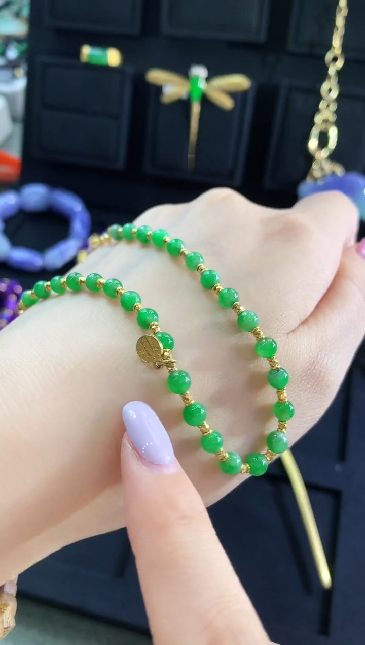 【闪购商品】翡翠手链18K金镶嵌手饰