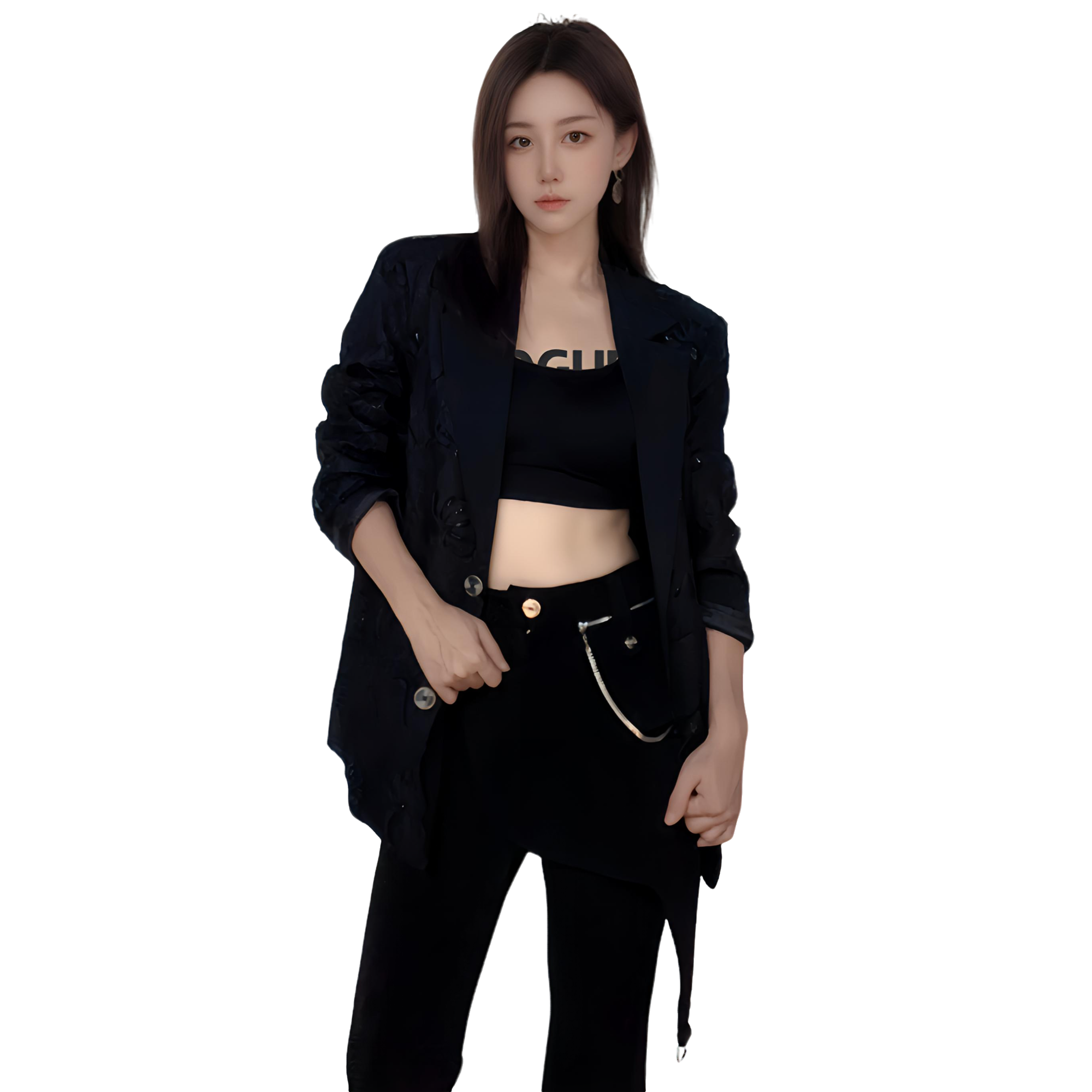 【001-010】长袖黑色设计师极简风高腰气质常规款西装包袖轻职风