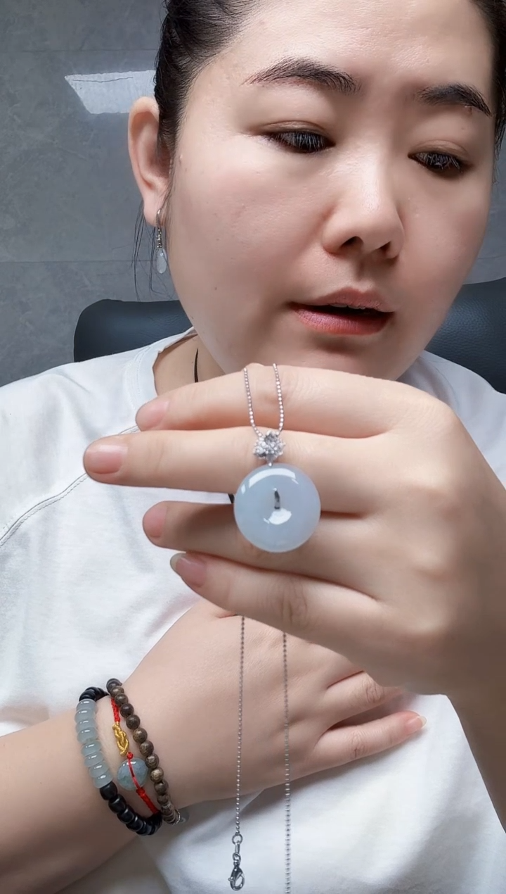 颈饰银S925镶嵌翡翠翡翠平安扣吊坠不含链