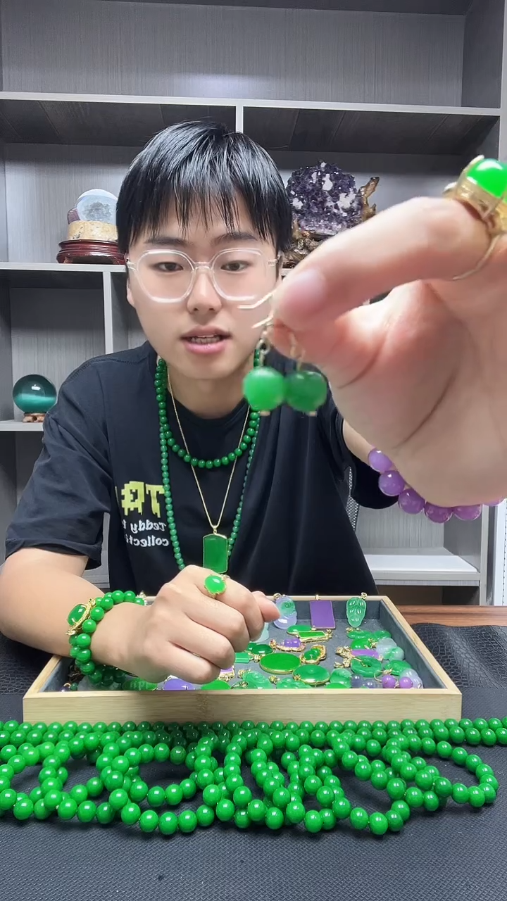 翡翠14K金镶嵌耳饰耳饰