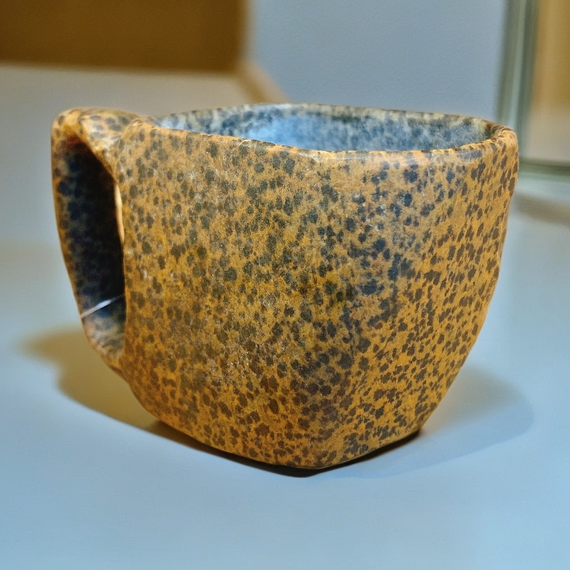 150cc孤品天然黄豹纹冰碛岩带把主人杯手工雕刻文化创意茶杯