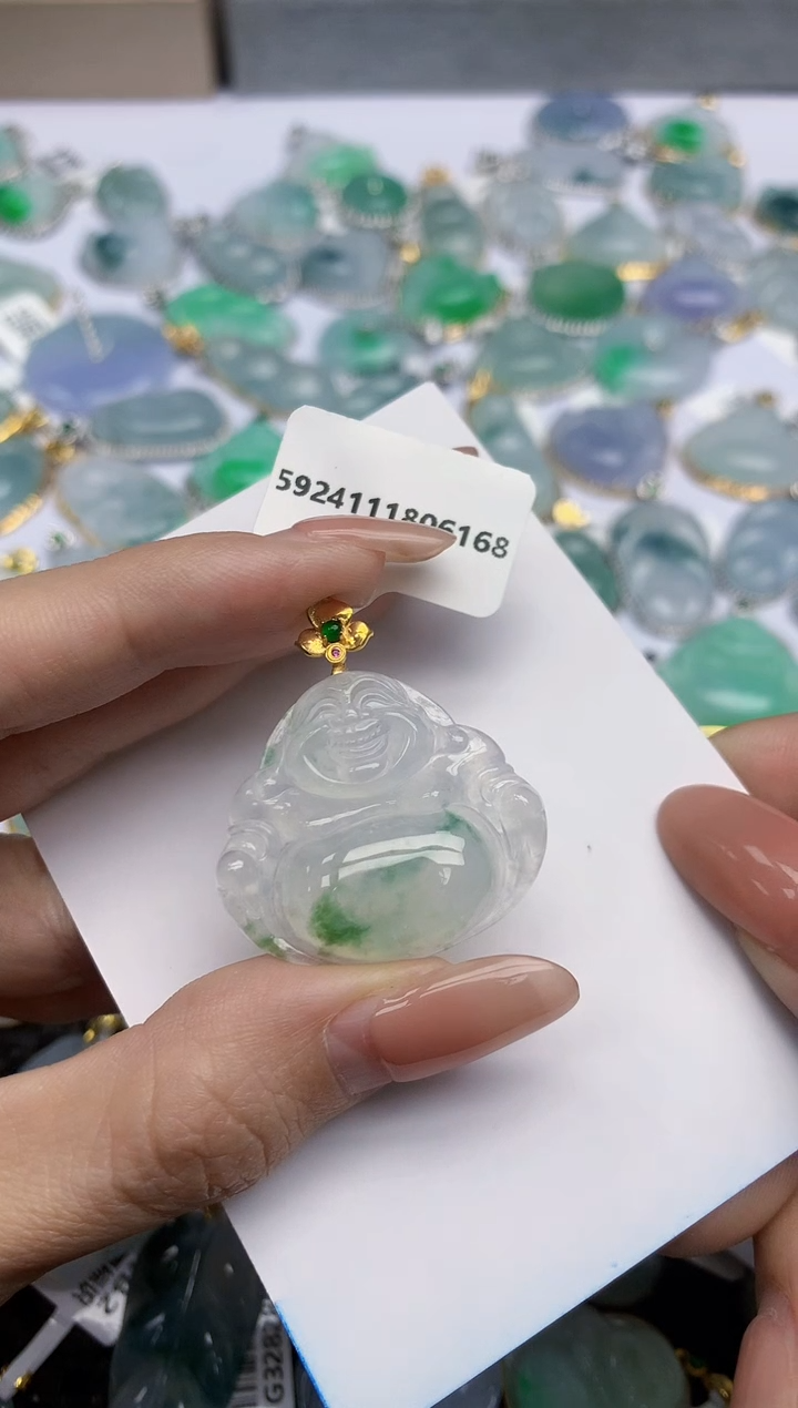 【闪购商品】翡翠挂件18K金镶嵌天然翡翠A货