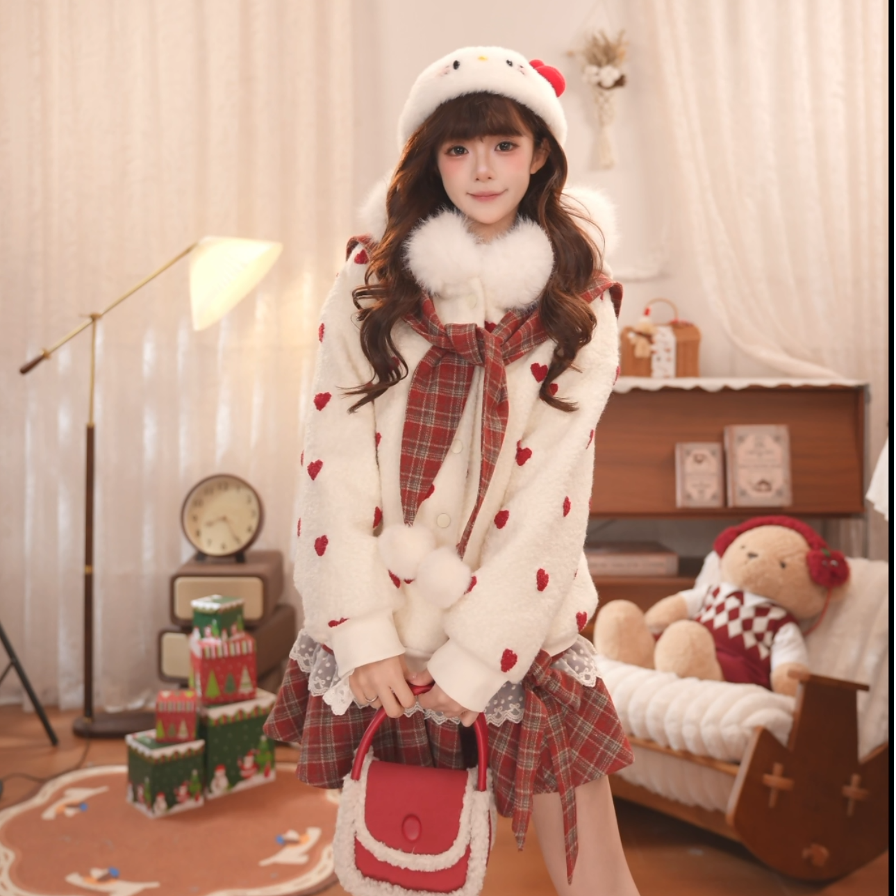 桔梗house 冬禧绵绵 新年氛围感红色爱心毛毛外套棉服秋冬