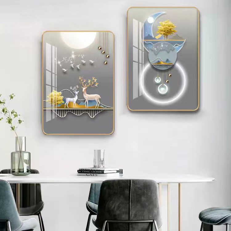  S02【福禄双全】餐厅双联福鹿饭厅装饰画卧室床头好寓意挂画高级感