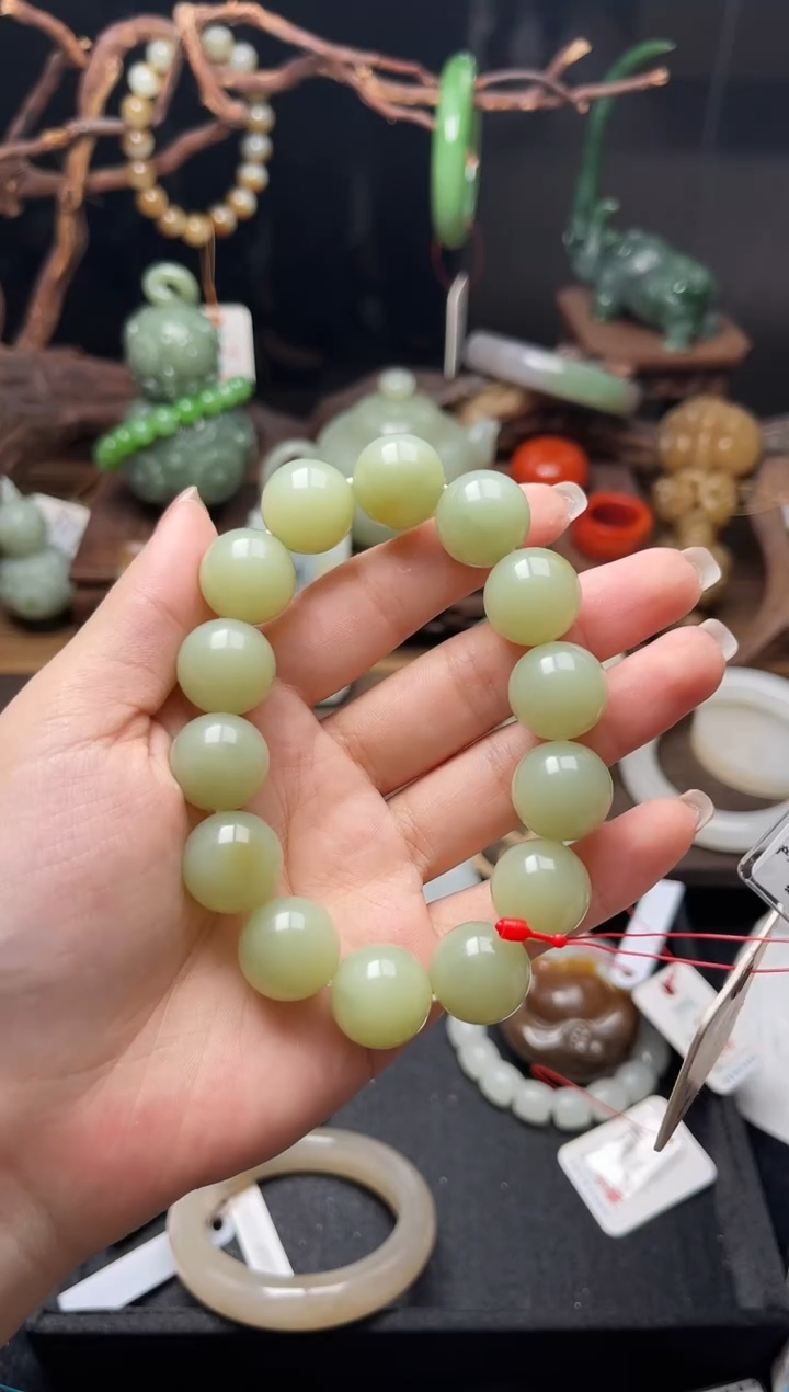 手串未镶嵌和田玉卡16若羌黄口 圆珠810035