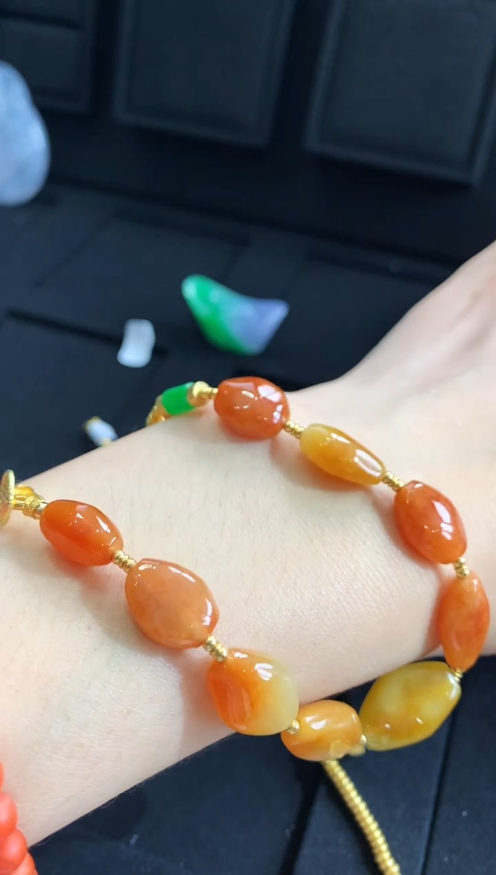 【闪购商品】翡翠手链18K金镶嵌手链