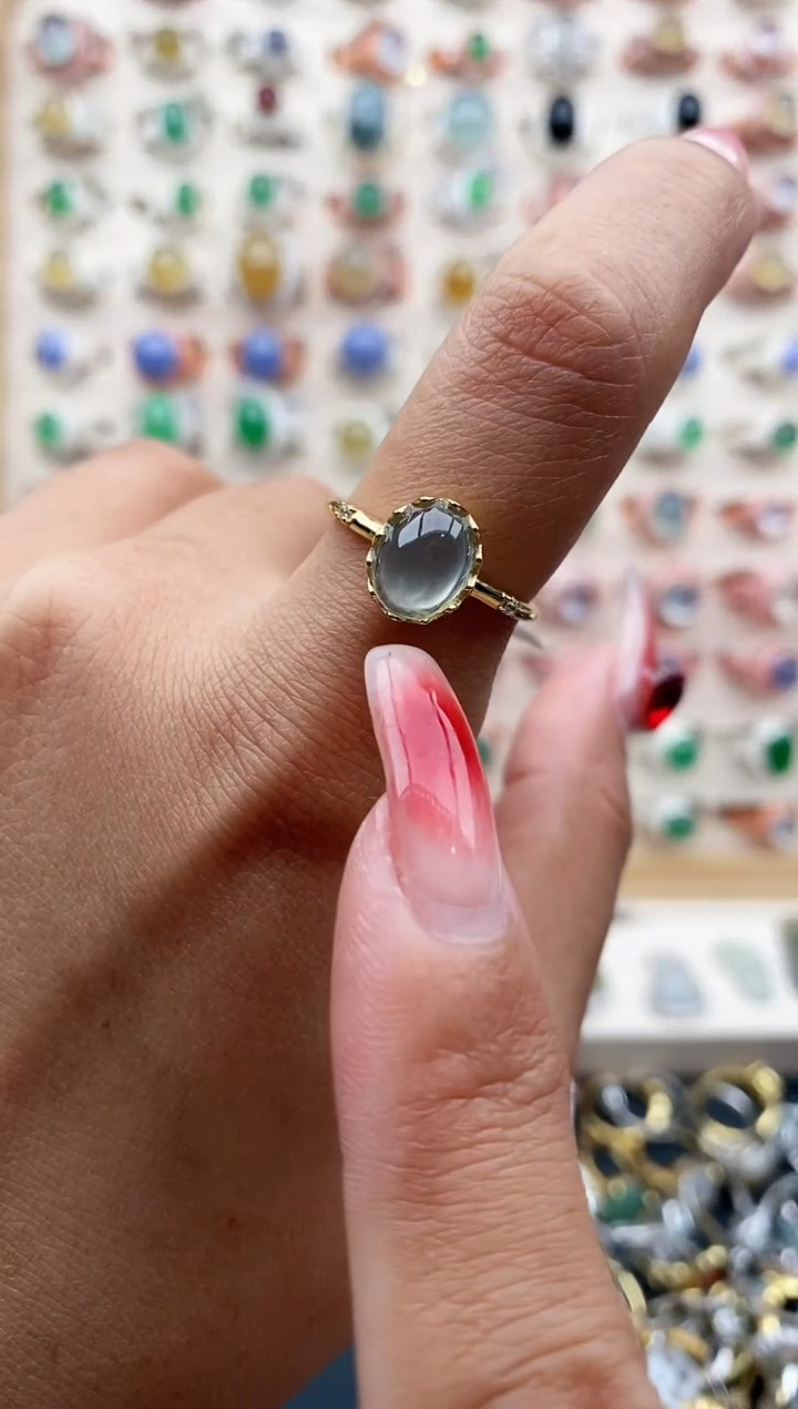 【闪购商品】翡翠戒指银S925镶嵌缅甸天然A货翡翠444  6+6