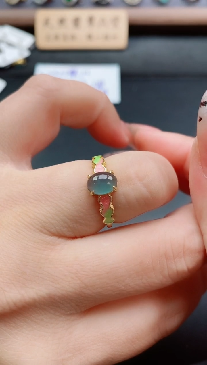 银S925镶嵌戒指翡翠1