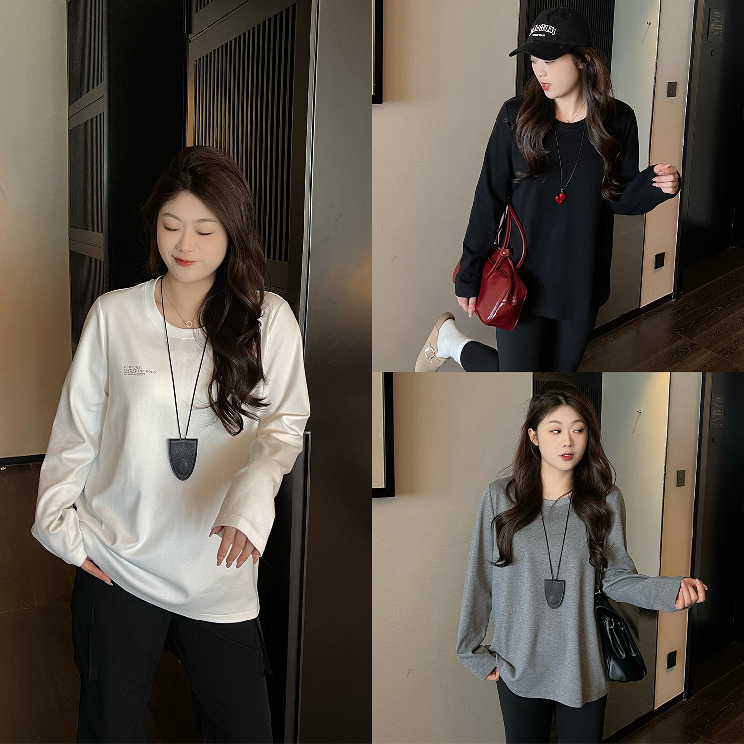 裂渡宣宣【空间密码】微胖大码女秋百搭日常ins针织印花T恤ZY508A67