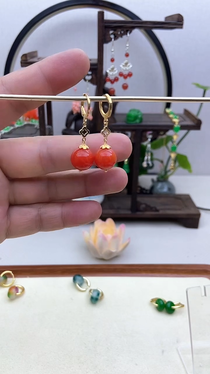 翡翠14K金镶嵌耳饰75号