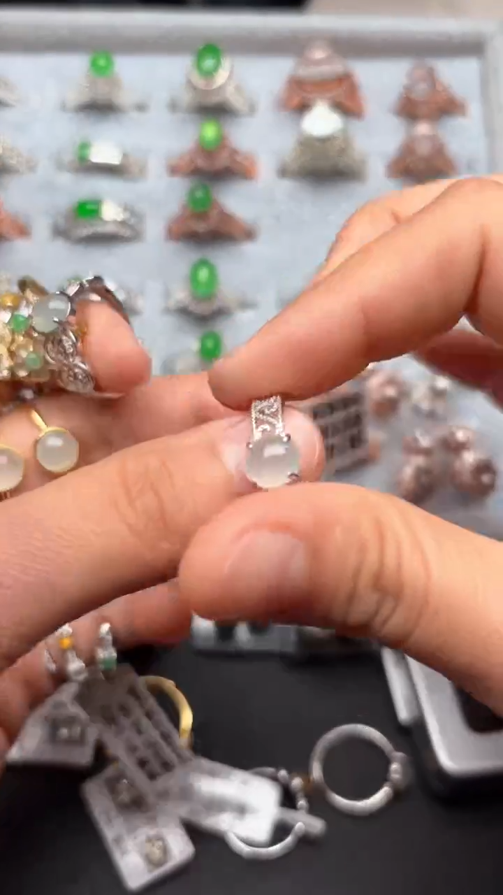 【闪购商品】翡翠戒指银S925镶嵌缅甸A货翡翠S925银镶嵌