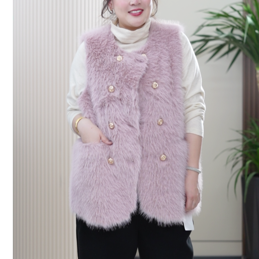 环保皮毛一体马甲韩系名媛风保暖大码冬季人造皮草毛毛坎肩W002