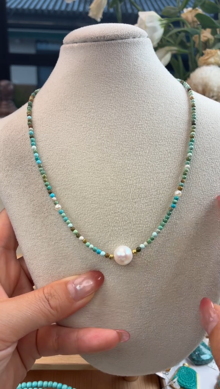 银S925镀金镶嵌绿松石项链1