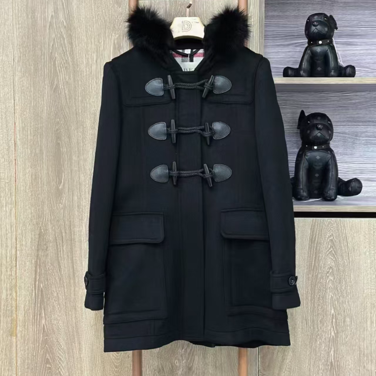 99新 BURBERRY/博柏利 巴宝莉黑色牛角扣羊毛外套大衣/ll74