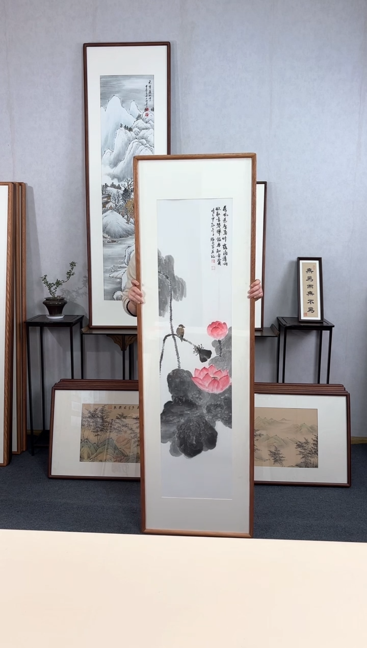 【闪购商品】国画手绘*荷花竖版*52*172cm实木框