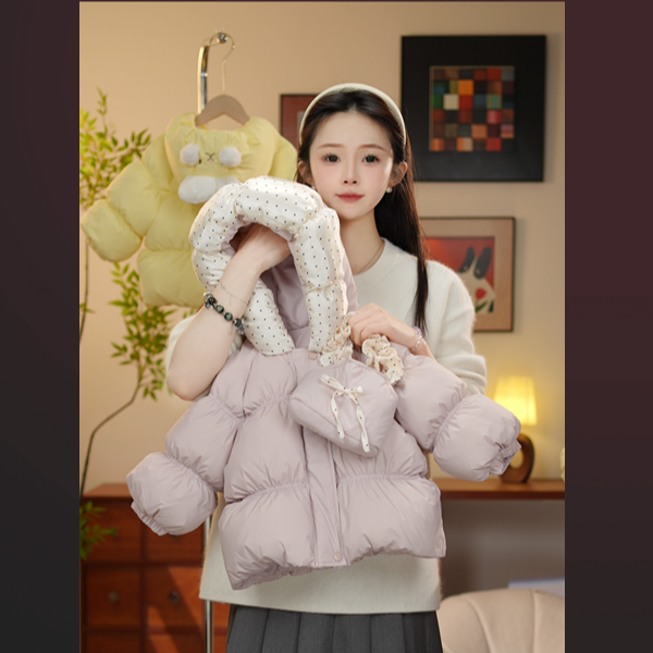 【YN童品】白鸭绒羽绒服女宝冬季时尚粉色可爱风连帽百搭保暖保暖