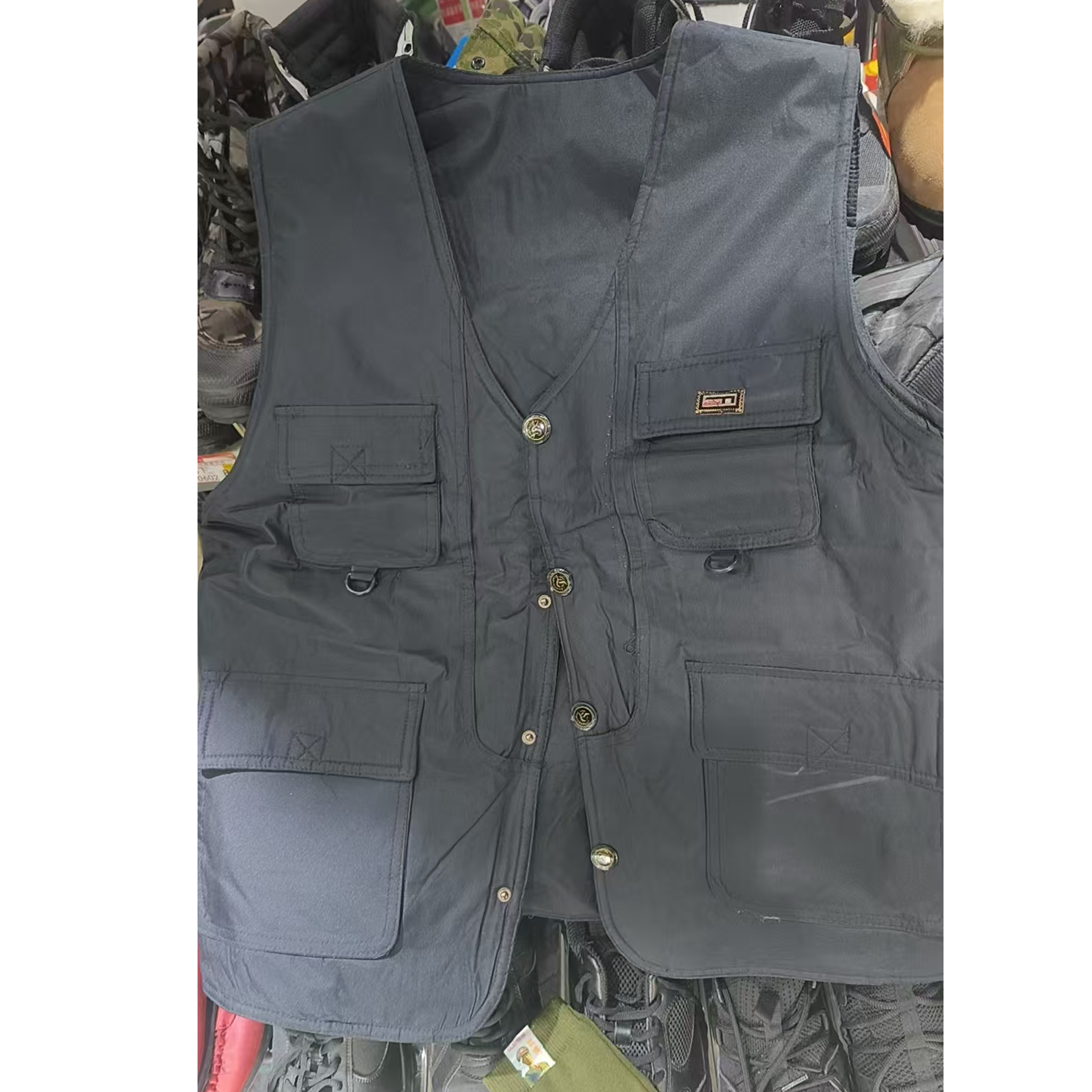 男式工装薄棉马甲 休闲多口袋开衫背心