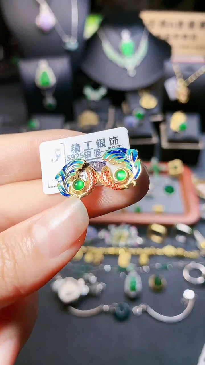 【闪购商品】翡翠耳饰银S925镶嵌耳饰